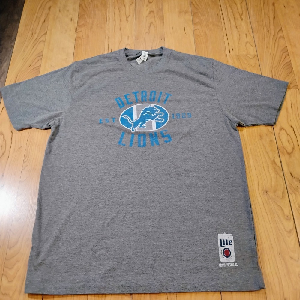 Men's XL Gray Detroit Lions Miller Lite Short Sleeve Tee Independent Trading Co.